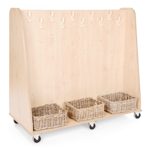 Mobile Double Sided Cloakroom Unit with Rattan Basket Set