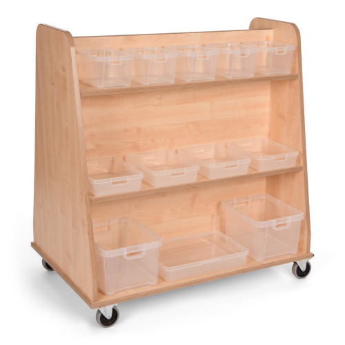 Mobile Double Sided Shelving Unit with Plastic Storage Set