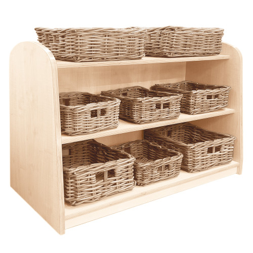 Low Level Shelving Unit with Rattan Basket Set