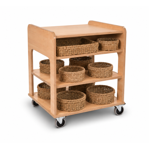 Mobile Resource Trolley High with Round Seagrass Storage Set (with RTHIGH)