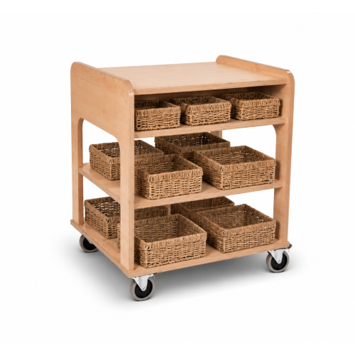 Mobile Resource Trolley High with Square Seagrass Storage Set (with RTHIGH)