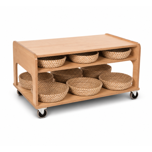 Mobile Resource Trolley Low with Natural Round Basket Storage Set (with RTLOW)