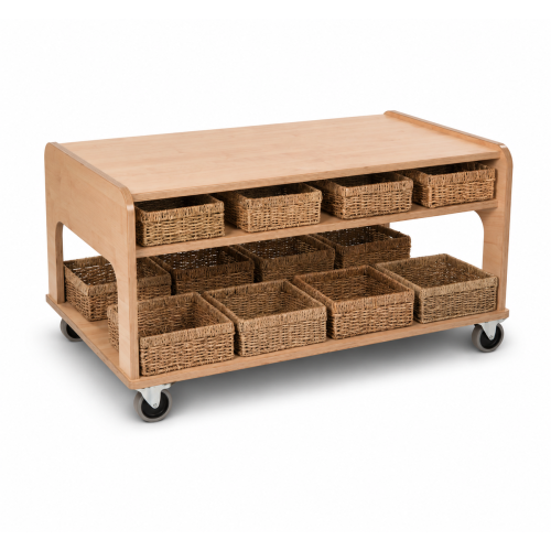 Mobile Resource Trolley Low with Square Seagrass Storage Set (with RTLOW)
