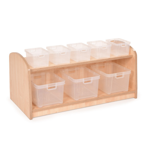 Extra Low Level shelving Unit With Plastic Storage Boxes Transparent