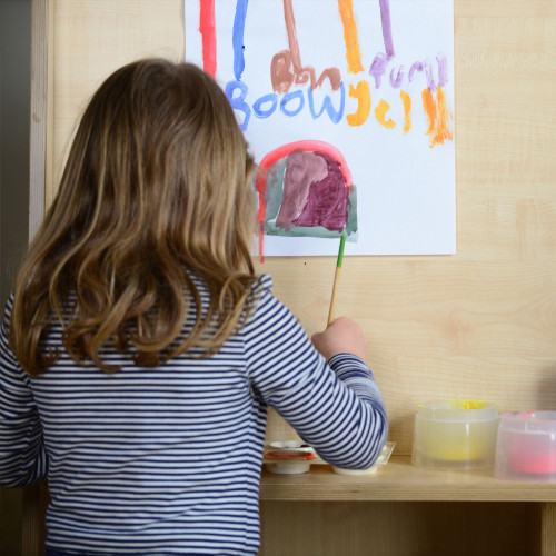 Mobile Double Sided Shelving And Paint Easel Unit