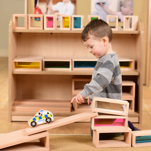 Low Level Closed Shelving Unit With Child And Large Blocks Resource