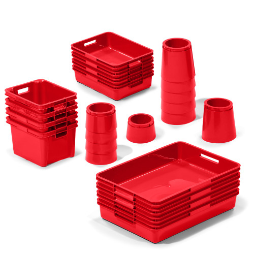 High Level Plastic Storage with Pots - Red