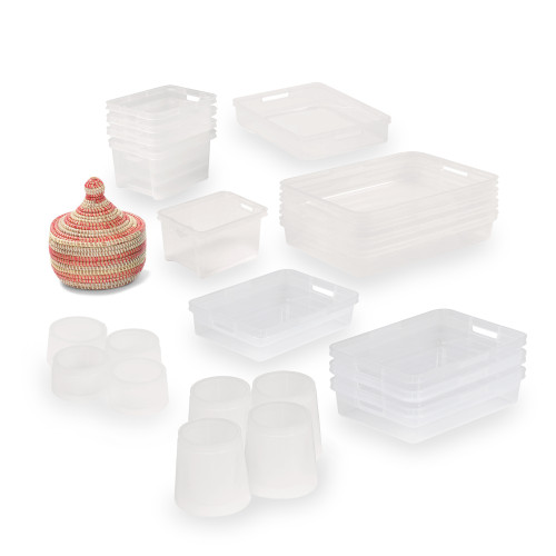 Collection of Transparent Plastic Storage for Mark Making Areas