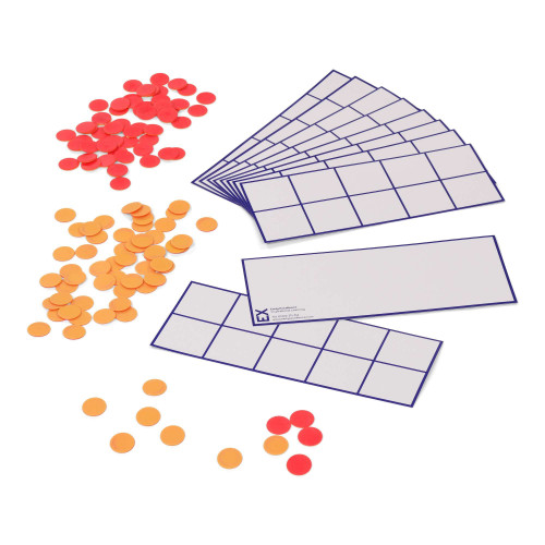 Set of x10 Printed Maths Tens Frames and Two Colour Counters