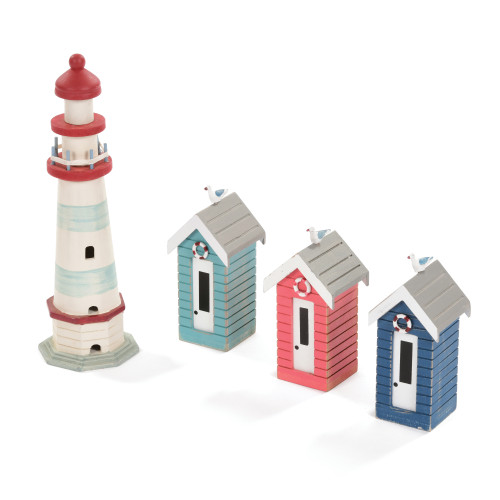 Small World Set of Beach Huts and Lighthouse